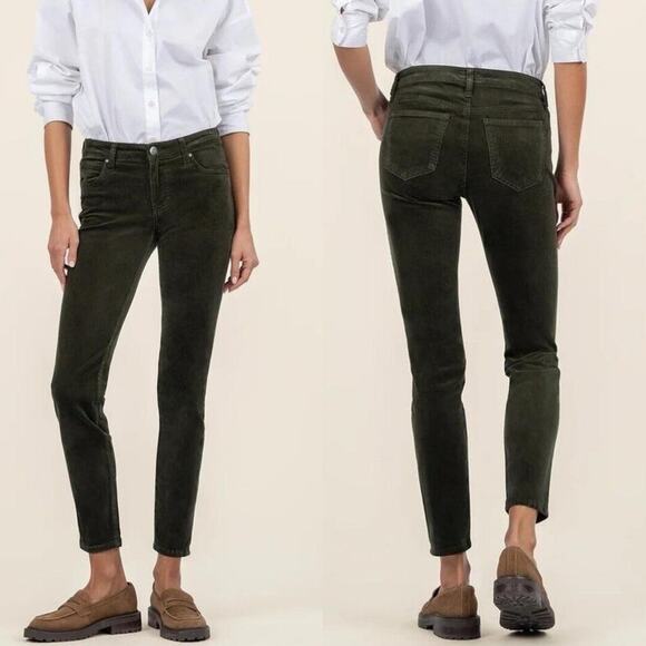 Kut from the Kloth Diana Skinny Stretch Corduroy Pants Dark Green NWT Size 0 - Picture 1 of 8